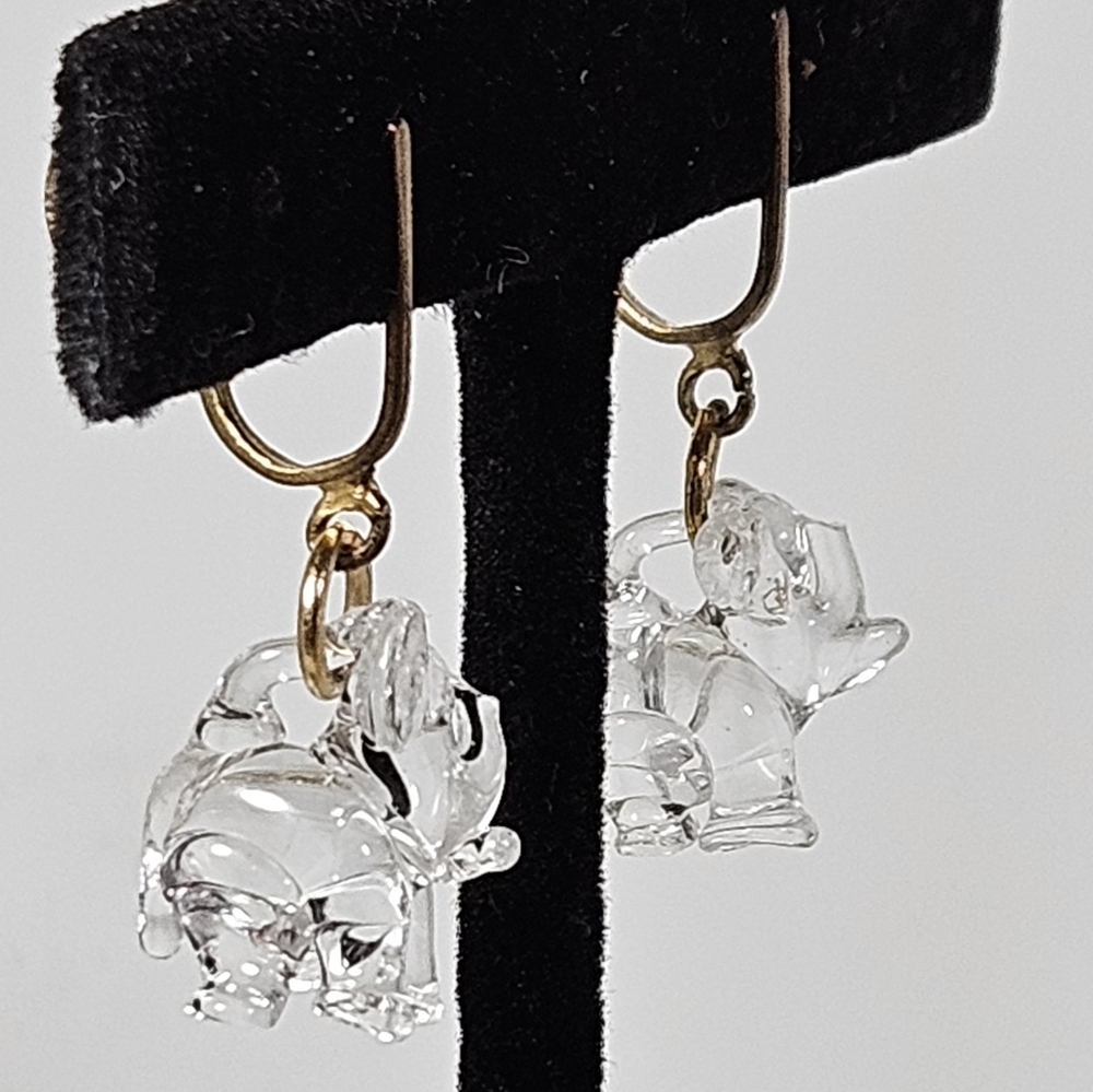 Antique Glass Elephant Screw Post Earrings